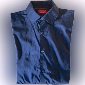 Alfani | NWT Mens navy blue long sleeved button down shirt